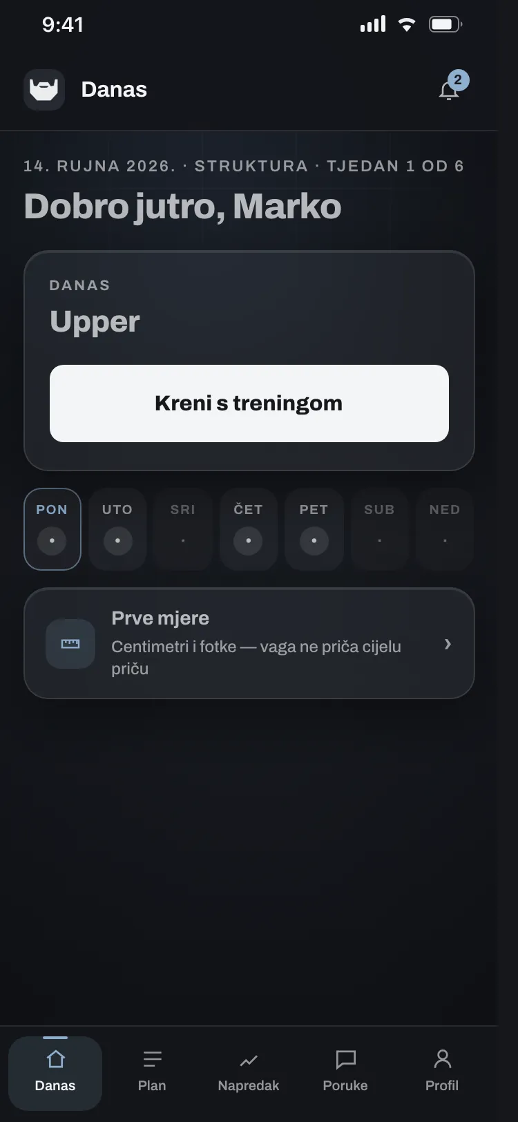 Ekran Danas u aplikaciji