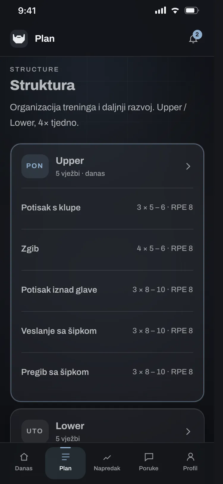 Ekran Plan u aplikaciji